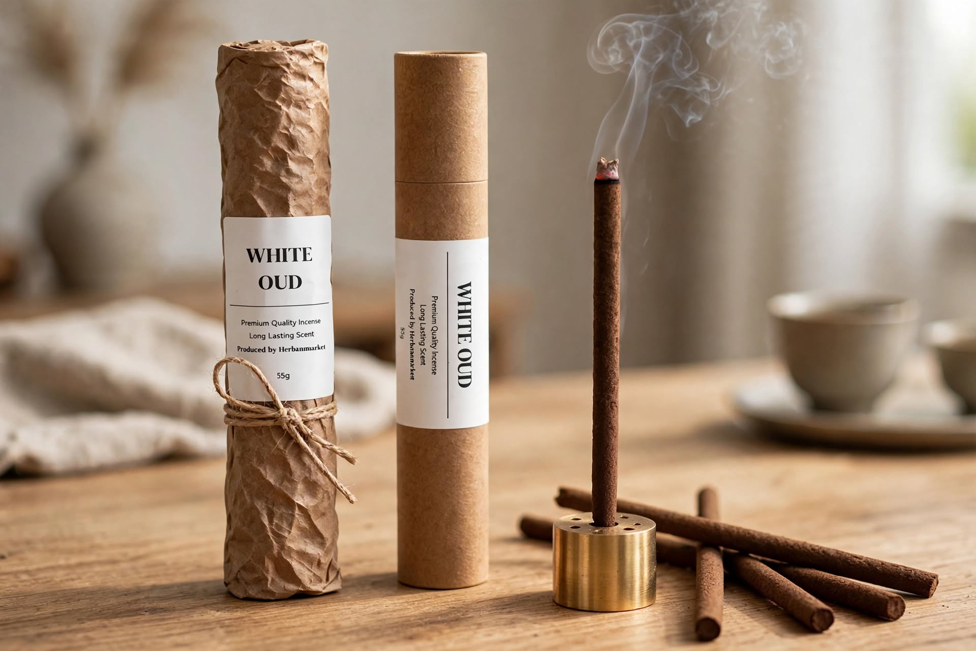 Agarwood incense sticks being burned in a quiet indoor setting