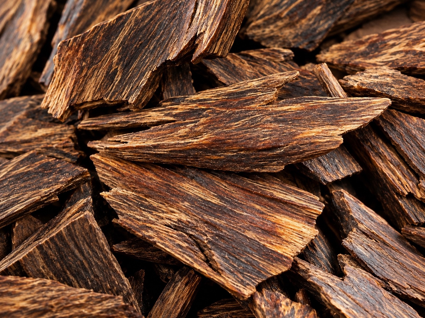 Zbliżenie na bogate w żywicę surowe kawałki agarwood